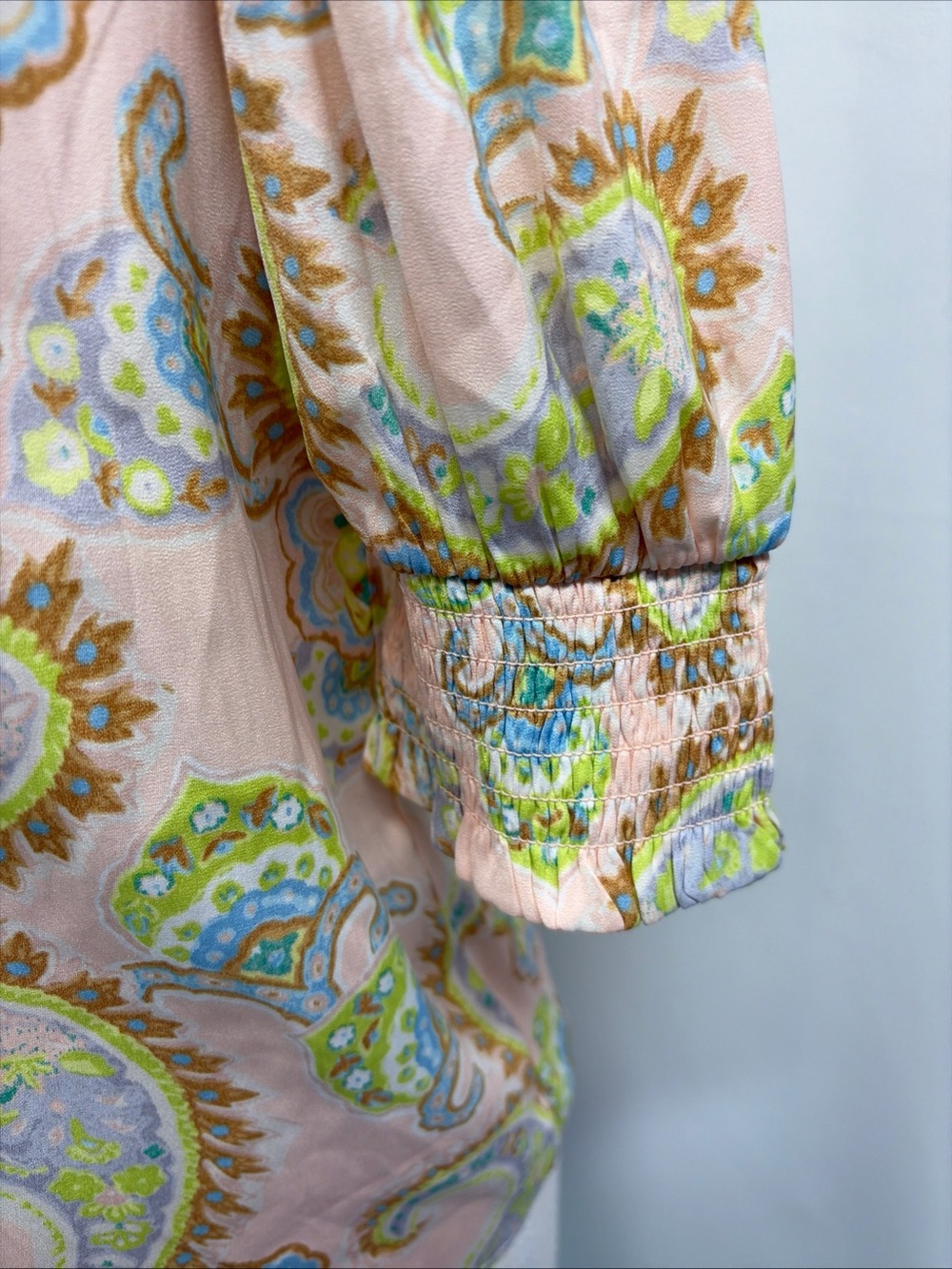NWT Sigrid Olsen Women XS Multicolor Paisley Silky SS Smocked Shirt Blouse - Picture 5 of 12